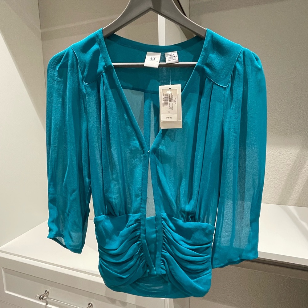 Armani Exchange Sheer Turquoise Blouse